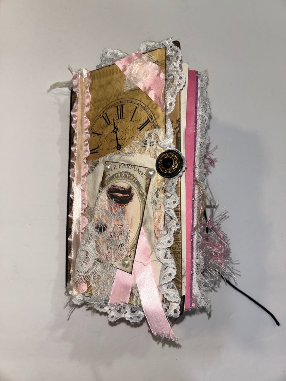 Handmade Victorian Women Empowerment Decorative Fabric Journal Pink & Cream